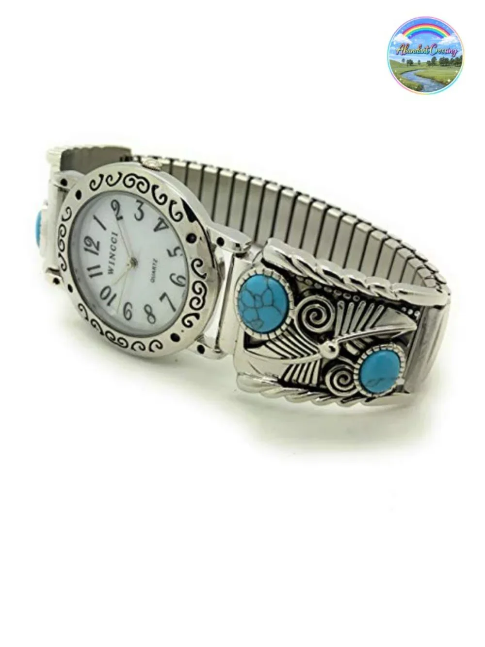 35mm Turquoise Western Stretch Elastic Band Watch with Stones